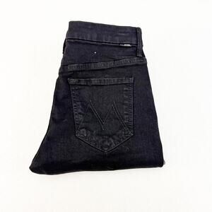 Mother High Waisted Looker Ankle Fray Guilty Glitter Race Black Denim Jeans SZ27